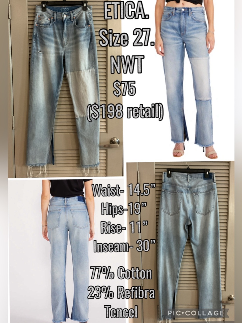Etica Cecilia Split Leg Straight Leg Jeans Sz 27